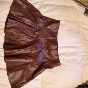 Fei Qian Maroon Pleated Leather Skirt